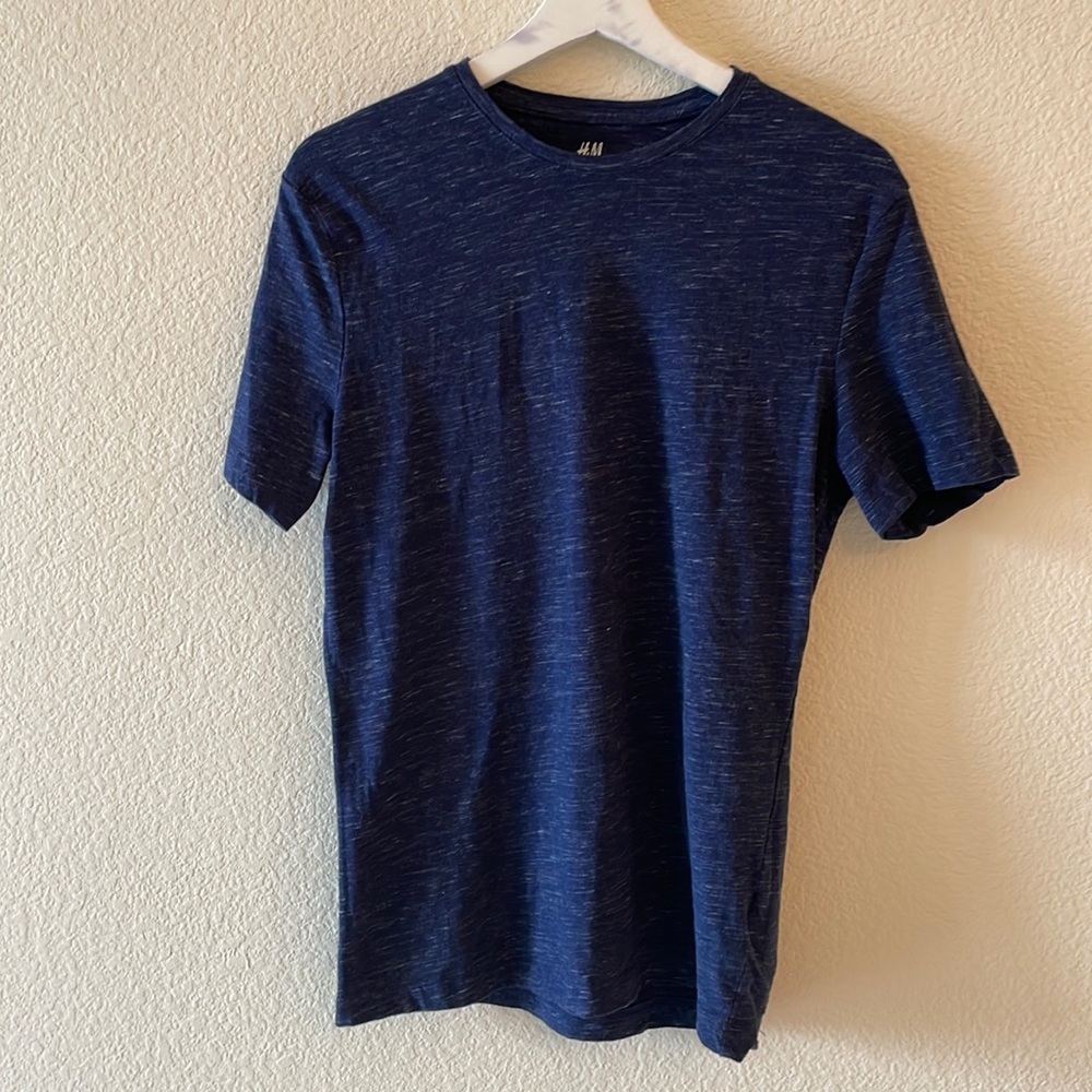 H&M Slim Fit T-Shirt Navy Blue with Light White Streaks